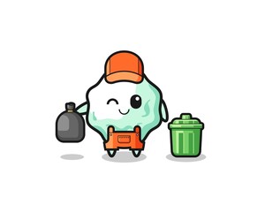 the mascot of cute chewing gum as garbage collector