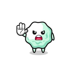 chewing gum character doing stop gesture