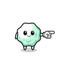chewing gum mascot with pointing right gesture