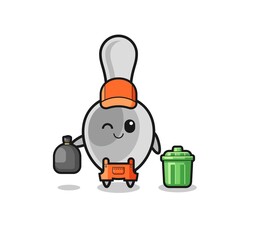 the mascot of cute spoon as garbage collector