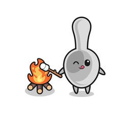 spoon character is burning marshmallow