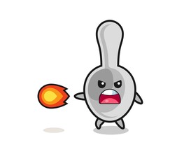 cute spoon mascot is shooting fire power