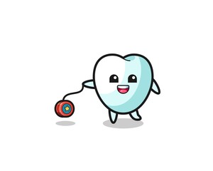 cartoon of cute tooth playing a yoyo