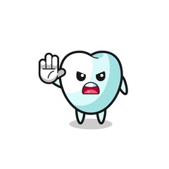 tooth character doing stop gesture