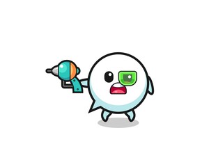 cute speech bubble holding a future gun