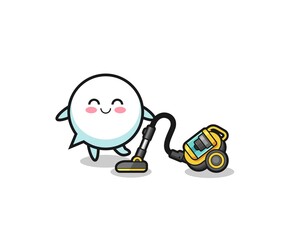 cute speech bubble holding vacuum cleaner illustration