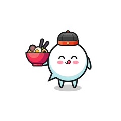 speech bubble as Chinese chef mascot holding a noodle bowl