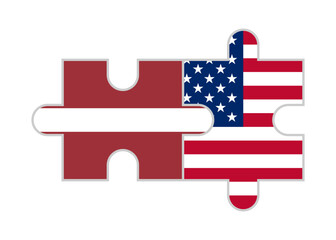 puzzle pieces of latvia and usa flags. vector illustration isolated on white background
