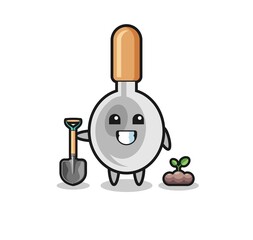 cute cooking spoon cartoon is planting a tree seed