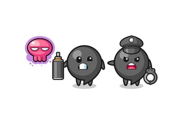 comma symbol cartoon doing vandalism and caught by the police