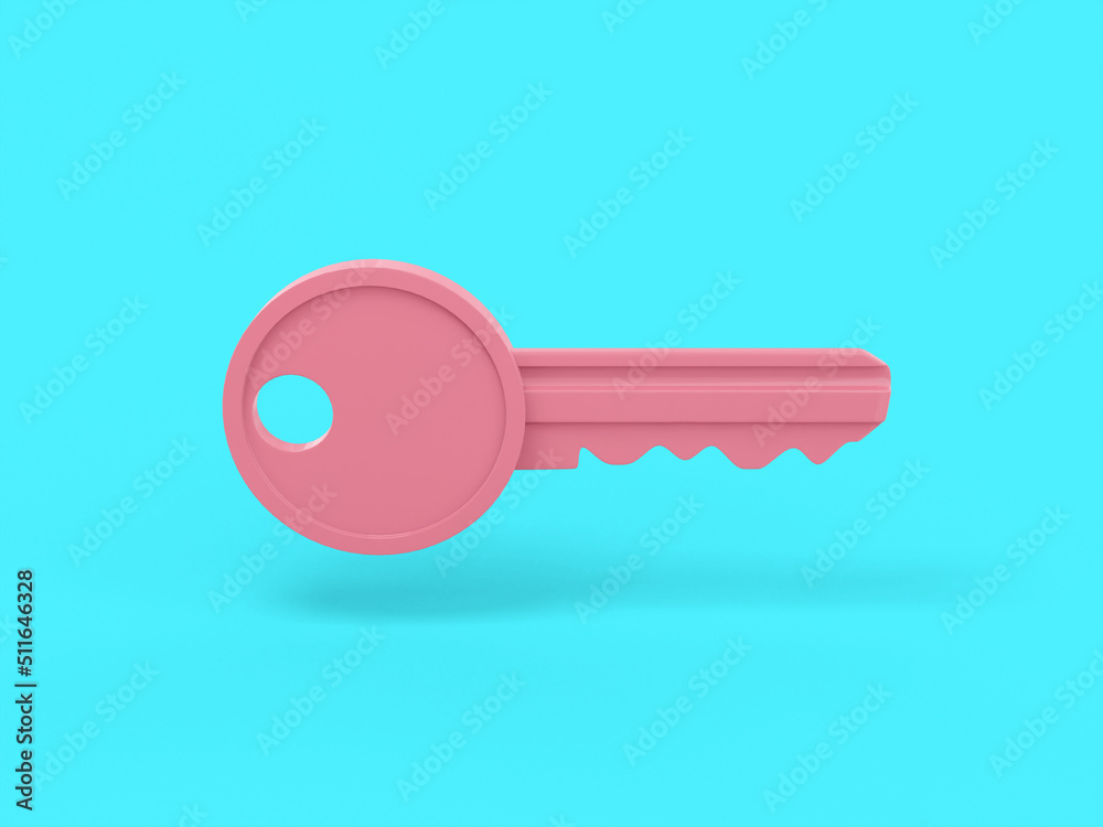 Poster pink mono color key on blue solid background. minimalistic design object. 3d rendering icon ui ux in
