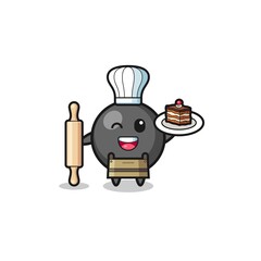 dot symbol as pastry chef mascot hold rolling pin