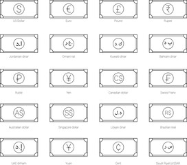 love, australia, peso, kina, guilder, manat, emblem, won, rial, ngultrum, lek, kyat, dobra, rupee, rupiah, nation, shekel, country, market, cash, banking, business, yen, set, financial, econ