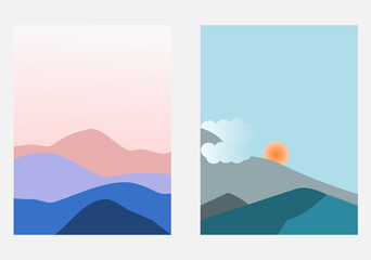 Beautiful illustration of mountain landscape, set of landscape background