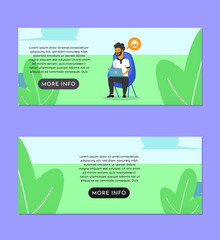 Man Working Outdoor in A Park Illustration Banner Set Design Template