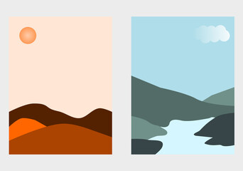 mountain landscape illustration background wallpaper, set of landscape background