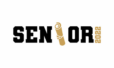 Senior 2022, Congratulations Graduates 2022. Celebration text poster. Graduates class of 2022 vector concept as template for cards, posters, banners, labels. SVG, PNG, PDF, JPG, Ai, EPS file format