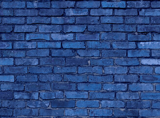 藍色デニムブルー、ビンテージ感あふれるレンガの壁