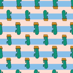 Vector white background plant in pot, succulents seamless pattern. Seamless pattern background