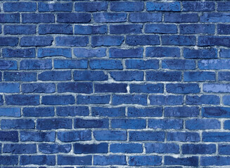 藍色デニムブルー、ビンテージ感あふれるレンガの壁