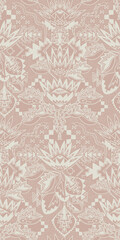 Fototapeta premium VECTOR SEAMLESS PATTERN. Summer garden floral motifs tribal boho damask. simple monochrome colour. symmetrical hipster snake and protea Aztec Navajo wilderness repeat tile