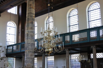Amsterdam Portuguese Synagogue Interior Detail with Chandelier, Netherlands