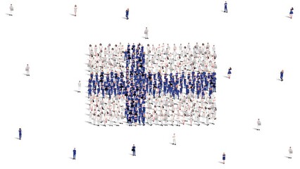 Finland Flag. A large group of people form to create the shape of the Finland flag. 4K Animation Video.