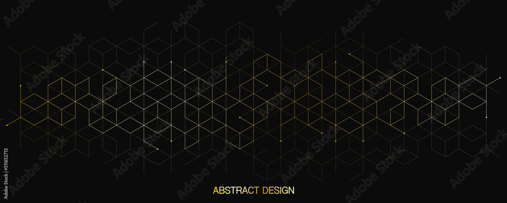 Poster The graphic design element and abstract geometric background with isometric golden vector blocks