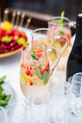 champagne and lemonade on the catering table