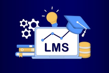 LMS, Learning Management System as online education concept. Educational technology, online learning delivery, training, knowledge software application, qualification framework. 3D vector illustration