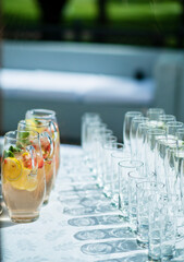 champagne and lemonade on the catering table