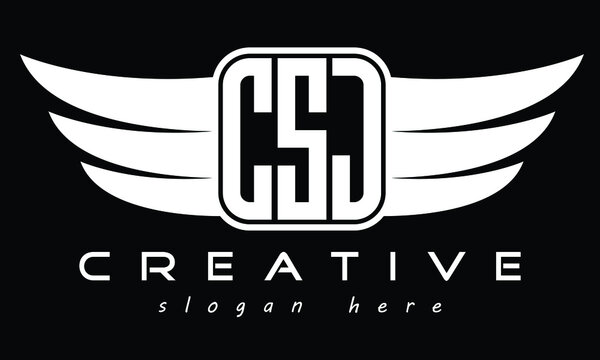 CSJ three-letter Wing minimal typography font Monogram emblems flying logo. Vector template