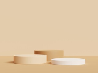 3D rendering of geometric podium, exhibition stand, product display on beige background. Earth tone. Minimal.