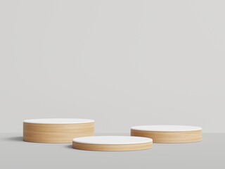 3D rendering of geometric podium, exhibition stand, product display on beige background. Earth tone. Minimal.