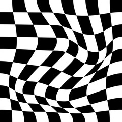 Abstract black and white chess concept 3d background. Wave pattern with the effect of illusion. Racial flag for various sports and racing events. Vector illustration.