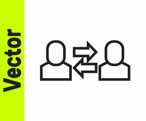 Black line Exchange work icon isolated on white background. Information exchange between people. Employee or people Replacement or swap position concept. Vector