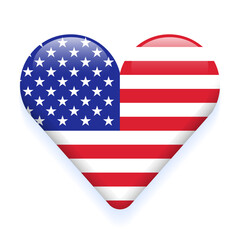 USA Flag Independence Memorial Labor Day Button Heart Love sign symbol Star Stripes United States of America Country Isolated Nation 3D Card Icon Vector Illustration