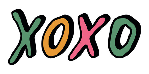 Hand drawn vector colorful lettering. Cute holiday doodle illustration. xoxo clipart for print, web, design, decor.