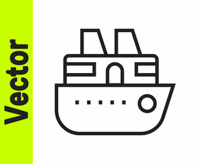 Black line Cruise ship icon isolated on white background. Travel tourism nautical transport. Voyage passenger ship, cruise liner. Worldwide cruise. Vector