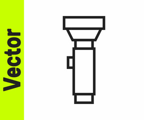 Black line Flashlight icon isolated on white background. Vector