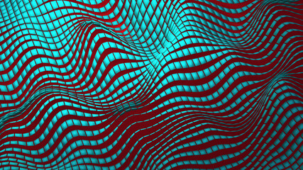 Abstract wavy 3D background, distorted square shapes mosaic, technology abstract modern backdrop, 3D render illustration.
