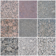 Fototapeta premium Granite texture set. Collection of stone backgrounds. Natural granite with a grainy pattern. Solid rough surface of rock.