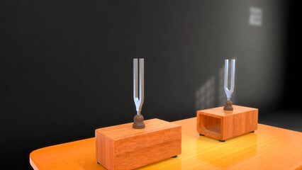 Tuning Forks on Resonance Boxes 3d illustration - obrazy, fototapety, plakaty