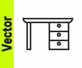 Black line Office desk icon isolated on white background. Vector