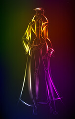 Hand-drawn fashion model from a neon. A light girls. Fashion girls. Stylish fashion model. Fashion woman
