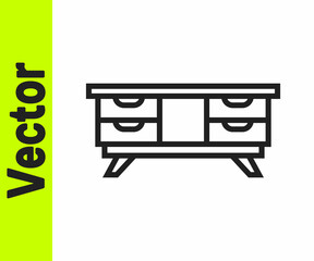 Black line TV table stand icon isolated on white background. Vector