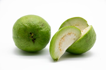 Fresh Guava fruit slices isolated on the white background.