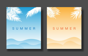 Summer banner. Summertime party tropical background with hand lettering Summer Party, sun and palm leaves. for Event, Banner, and Poster.