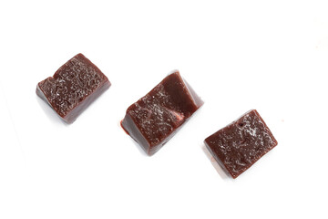 Pile of Beef liver cubes isolated on white background.