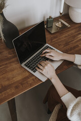 Person, businesswoman using laptop computer. Shopping online, branding online store, sending...